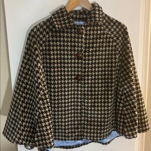 Handmade Houndstooth Vintage Cape 50s 60’s Tan Black Faux Fur Glamour Hollywood